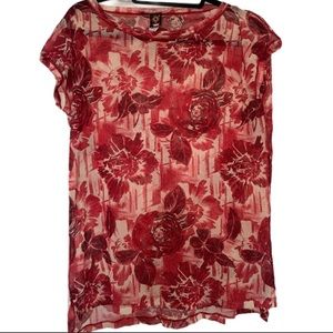 Jean Paul gaultier soleil red and white floral mesh sheet top size XS